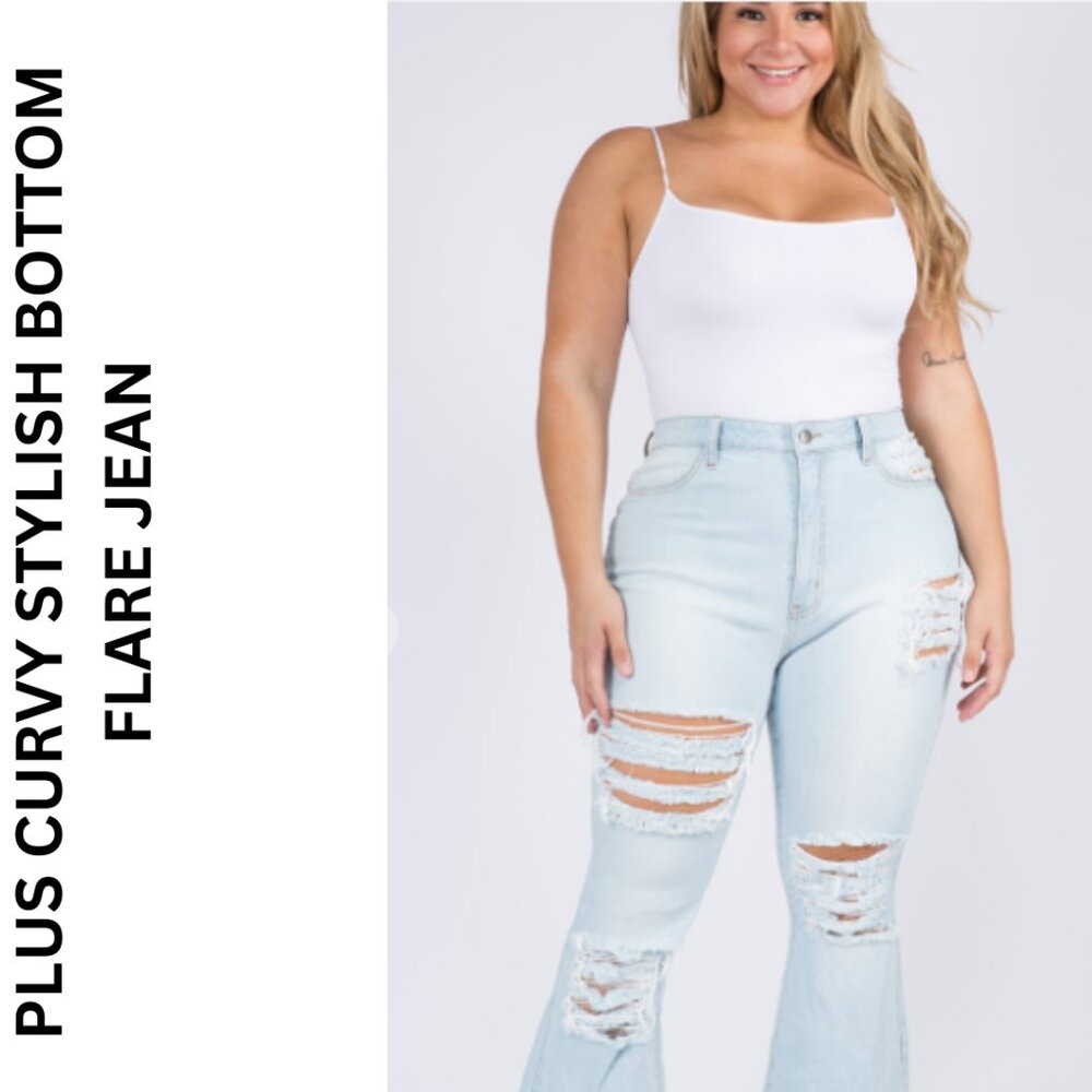 Women PLUS CURVY STYLISH BOTTOM FLARE JEAN. 2x-3x NWT